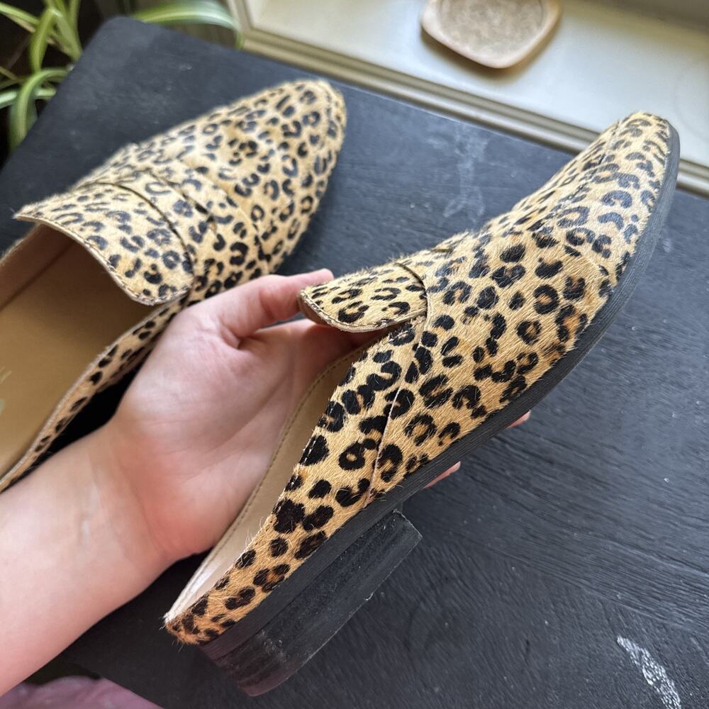Leopard Print Loafers Backless Slide Real Cow Hair - Picture 7 of 9